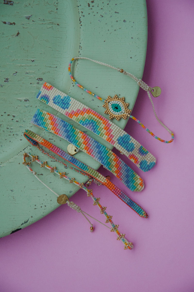 Golden Evil Eye Bracelet - Multicoloured - B-BE-XS-11325