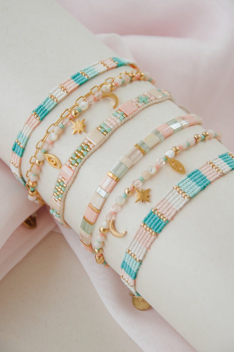 Charmy Mix Bracelet - Pale Pink/Green - B-GP-XS-11398