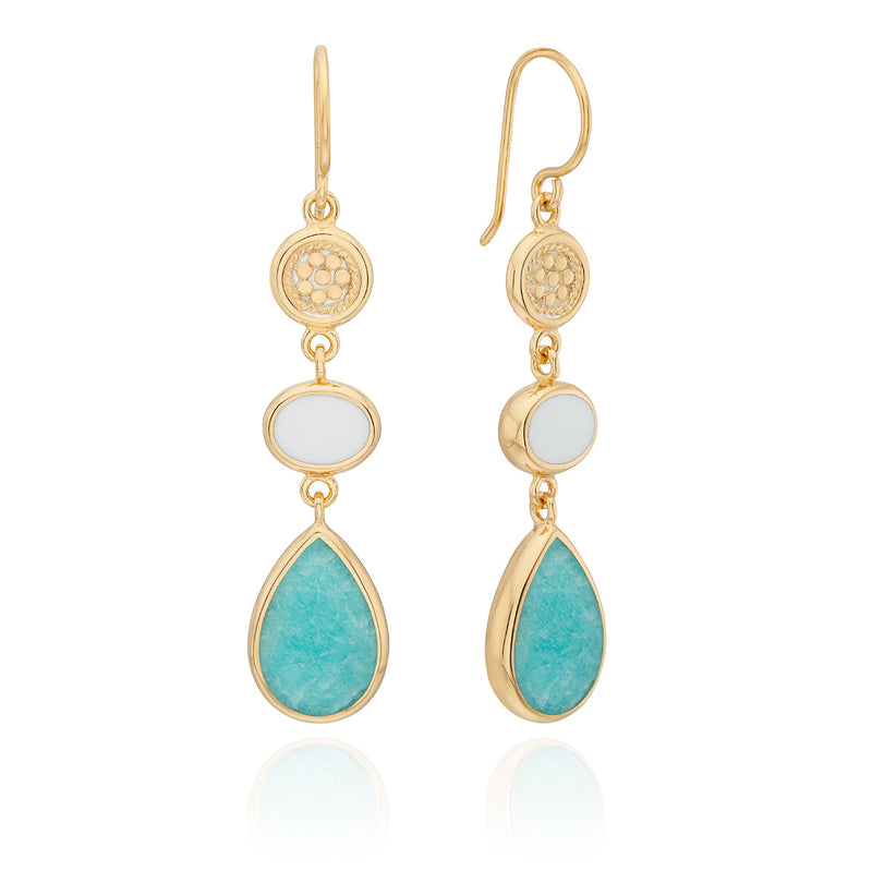 Triple Drop Amazonite Earrings - Gold - ER10398-GAMAZ