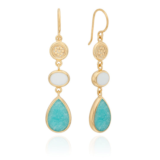 Triple Drop Amazonite Earrings - Gold - ER10398-GAMAZ