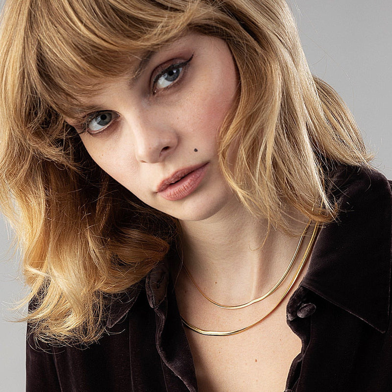 Mini Flat Snake Chain Necklace - Silver - SPS-307