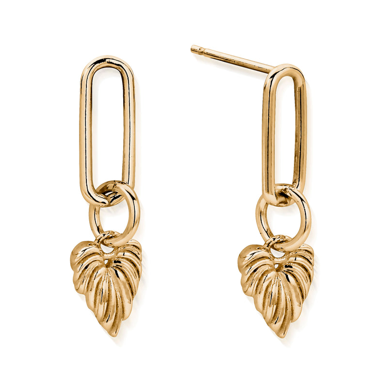 Leaf Heart Link Earrings - Gold - GEL3241
