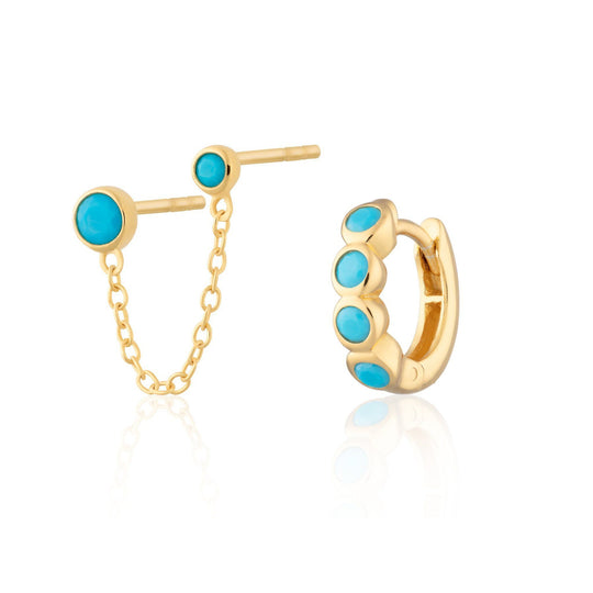 Hannah Martin Turquoise Earring Set - Gold - SPG-377-378