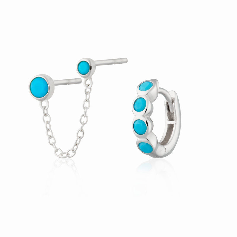 Hannah Martin Turquoise Earring Set - Silver - SPS-377-378
