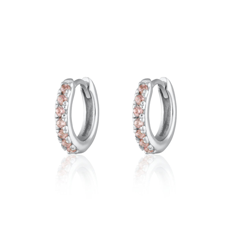Huggie Hoop Earrings - Silver/Pink - SPS-98