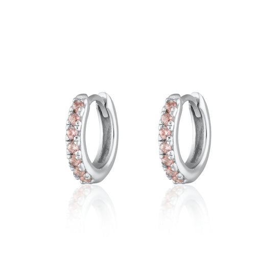 Huggie Hoop Earrings - Silver/Pink - SPS-98