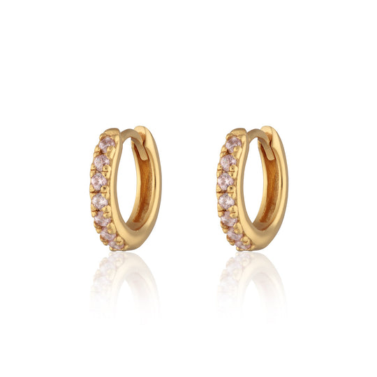 Huggie Hoop Earrings - Gold/Pink - SPG-98