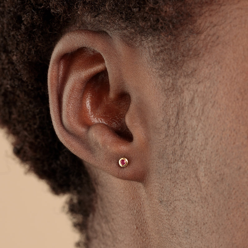 Teeny Tiny July Birthstone Stud Earrings - Gold/Ruby - SPSEGBSRUB