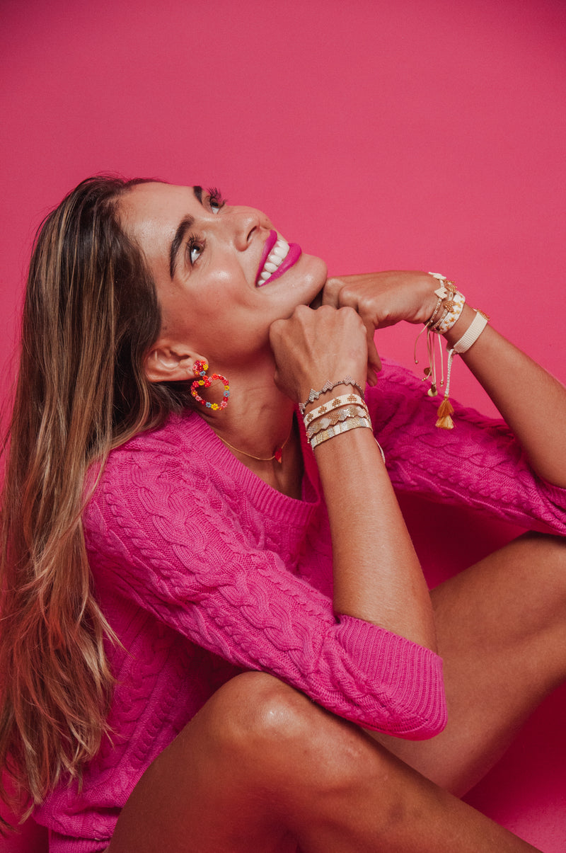 Multi Heart Row Bracelet - Pink/Neutral - BE-S-10017