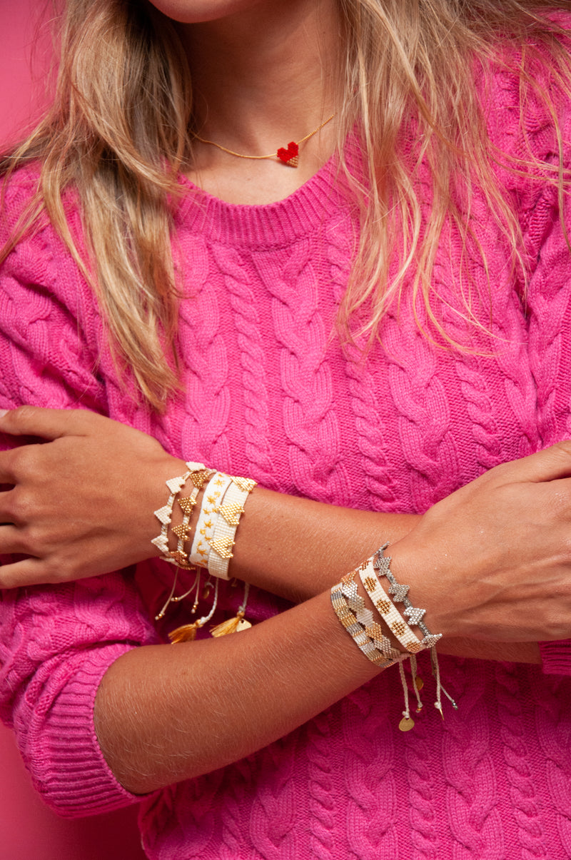 Multi Heart Row Bracelet - Gold - BE-S-9280