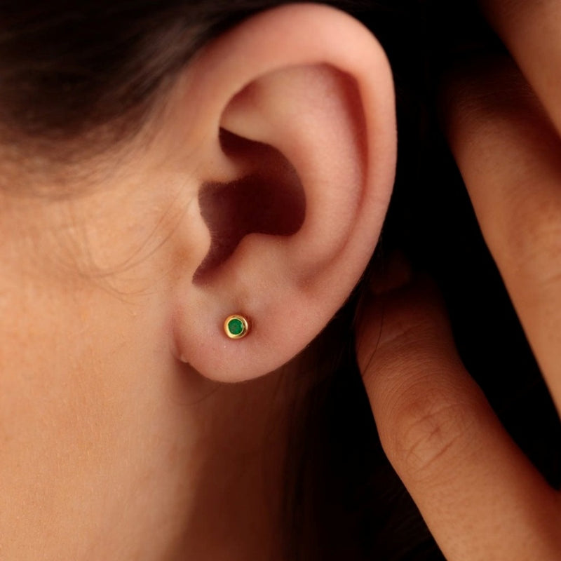 Teeny Tiny May Birthstone Stud Earrings - Gold/Emerald - SPSEGBSEME