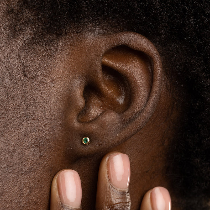 Teeny Tiny May Birthstone Stud Earrings - Gold/Emerald - SPSEGBSEME