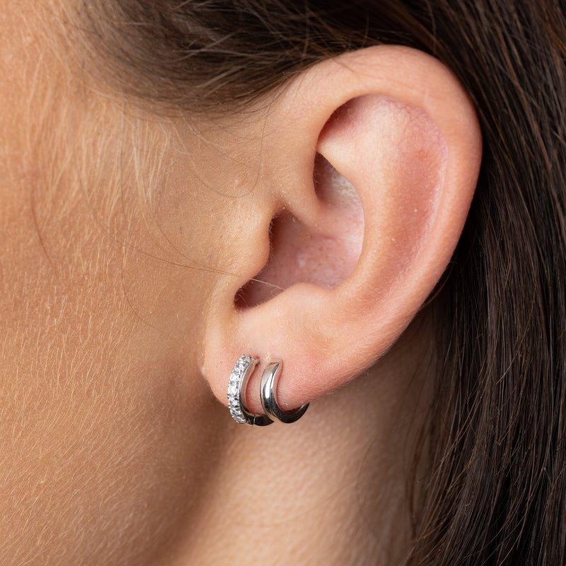 Double Huggie Hoop Earrings - Silver - SPS-362