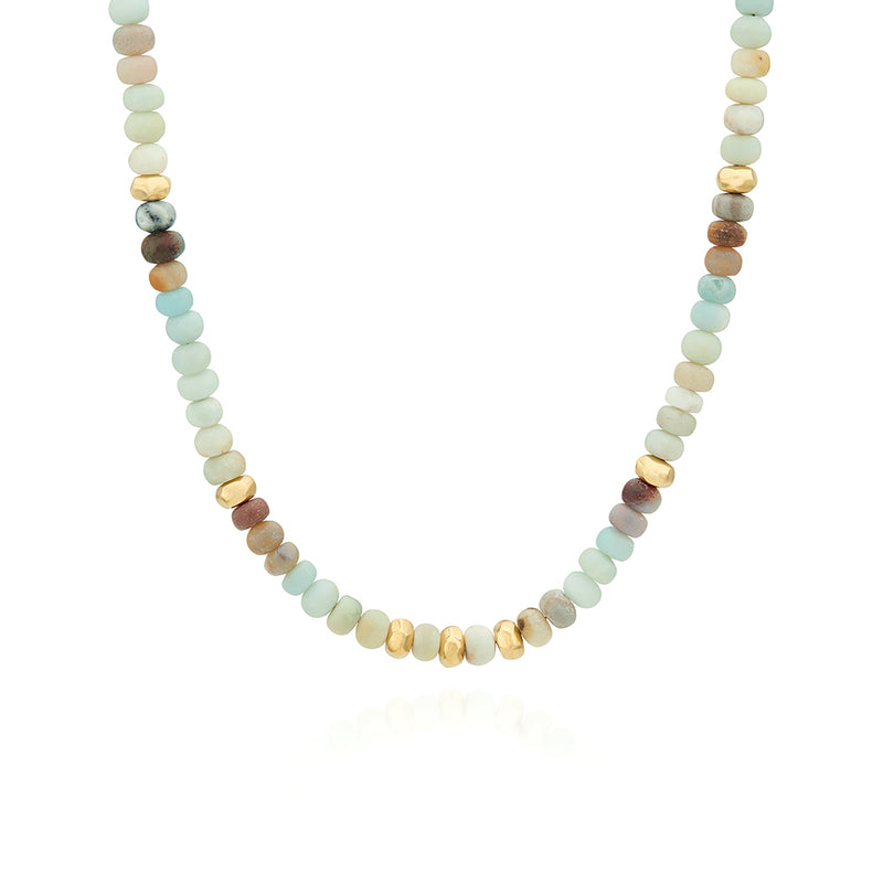 Amazonite Beaded Necklace - Gold - NK10360-GAMAZ