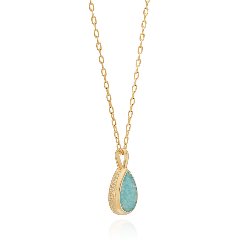Medium Amazonite Drop Pendant Necklace - Gold - NK10390-GAMAZ