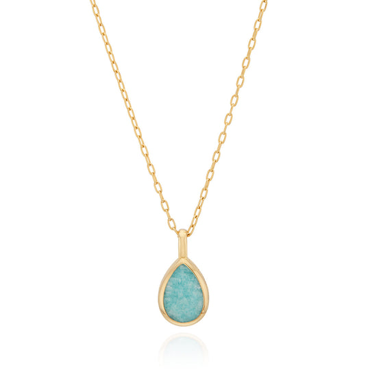 Medium Amazonite Drop Pendant Necklace - Gold - NK10390-GAMAZ