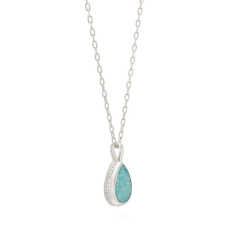 Medium Amazonite Drop Pendant - Silver - NK10390-SAMAZ