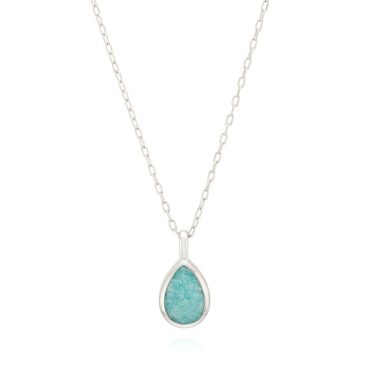 Medium Amazonite Drop Pendant - Silver - NK10390-SAMAZ