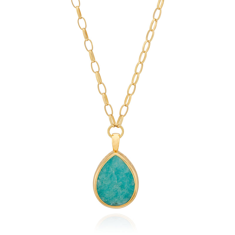 Large Amazonite Drop Pendant - Gold - NK10391-GAMAZ