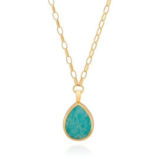 Large Amazonite Drop Pendant - Gold - NK10391-GAMAZ