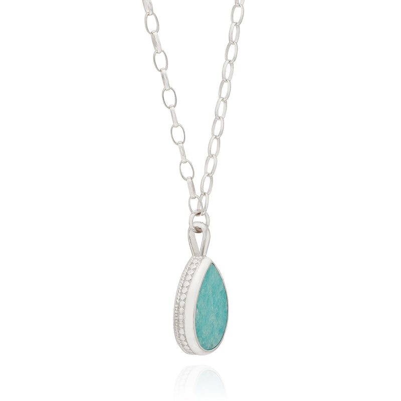 Large Amazonite Drop Pendant - Silver - NK10391-SAMAZ