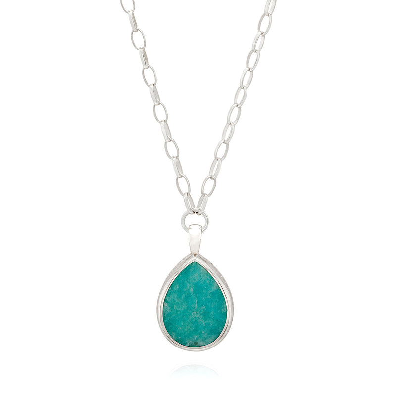 Large Amazonite Drop Pendant - Silver - NK10391-SAMAZ