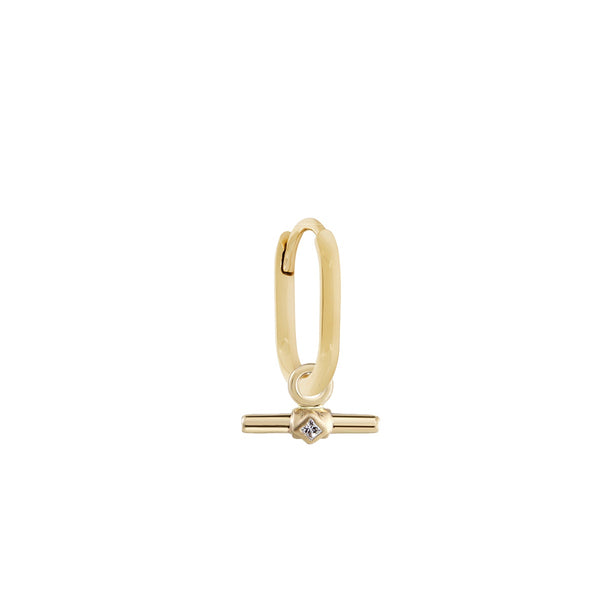 Oval Clicker Hoop & Diamond T-Bar Plaque - Gold - OV-MED-TBAR-WDIA