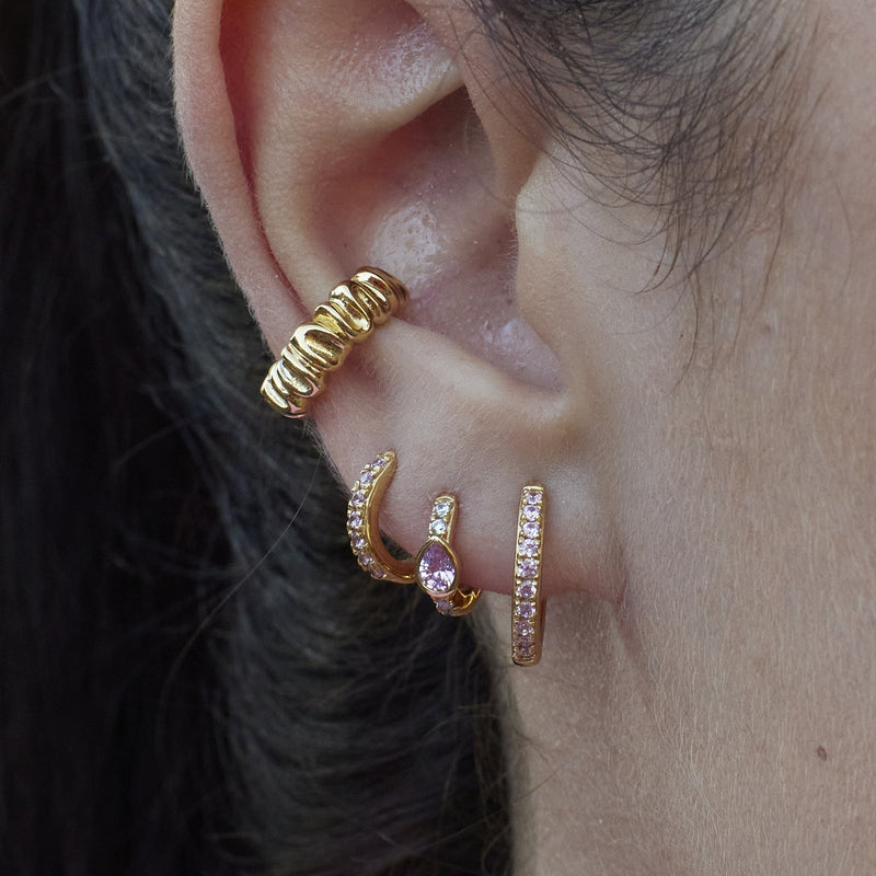 Huggie Hoop Earrings - Gold/Pink - SPG-98