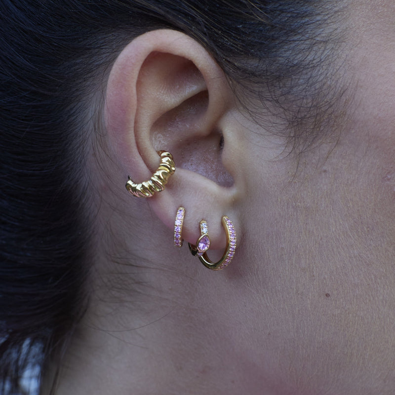 Huggie Hoop Earrings - Gold/Pink - SPG-98