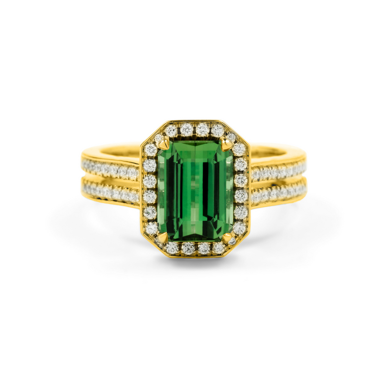 Emerald cut green tourmaline ring deals