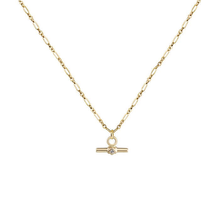 Roma Chain & Diamond T-Bar Plaque - Gold - ROMA-TBAR-SHORT-DIA