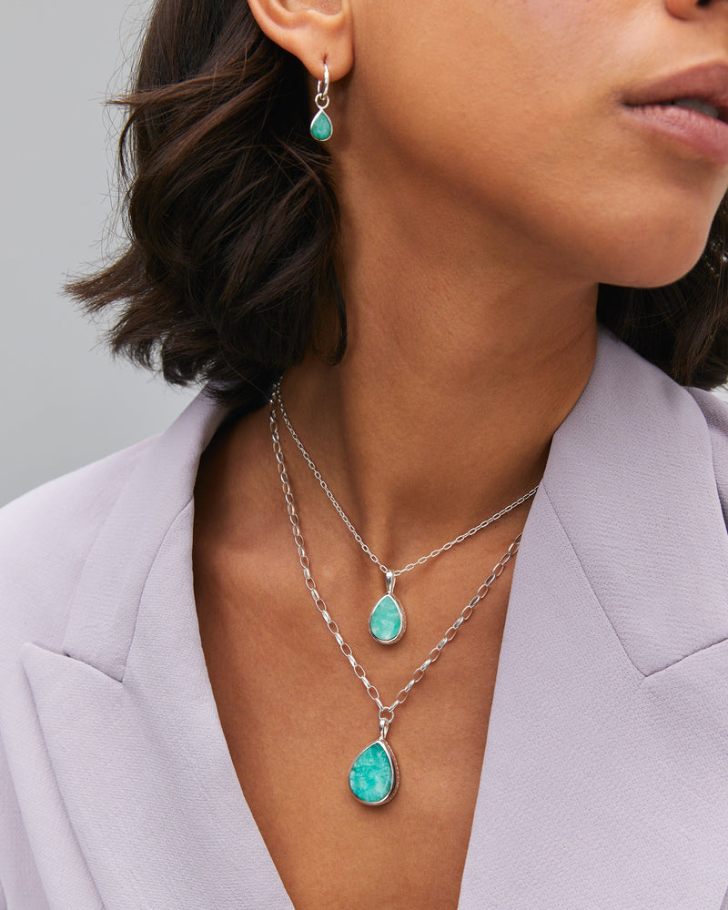 Medium Amazonite Drop Pendant - Silver - NK10390-SAMAZ