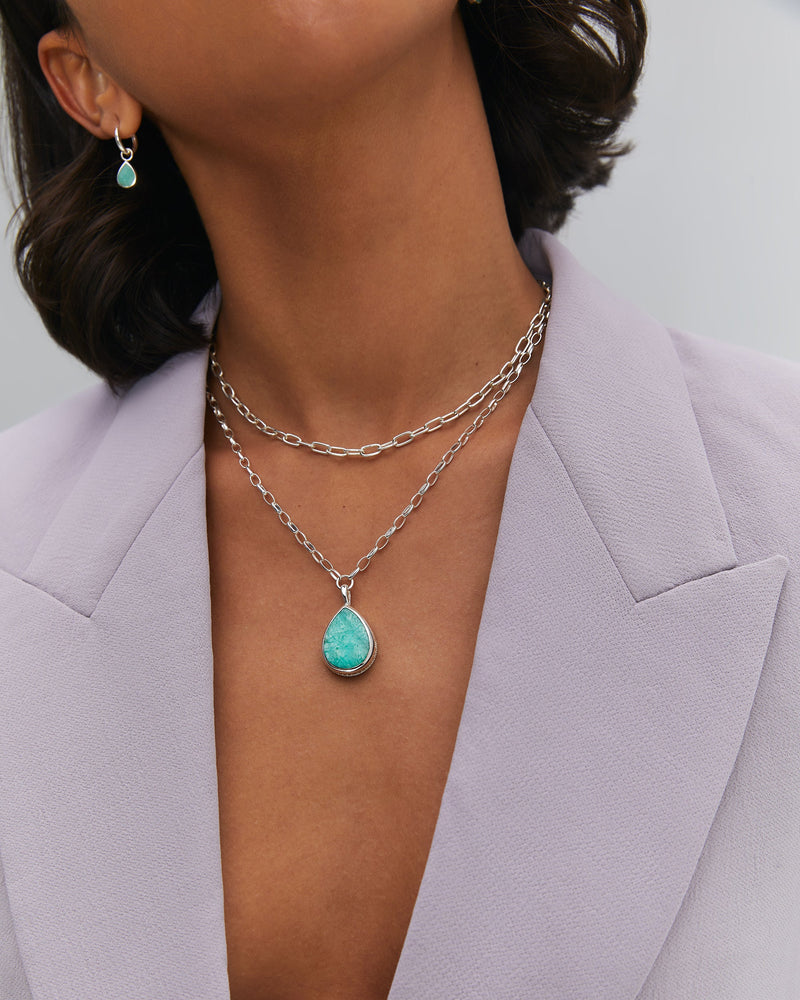 Large Amazonite Drop Pendant - Silver - NK10391-SAMAZ