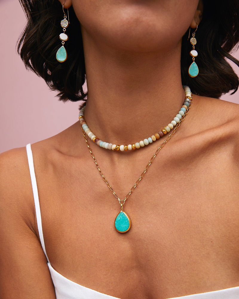 Amazonite Beaded Necklace - Gold - NK10360-GAMAZ