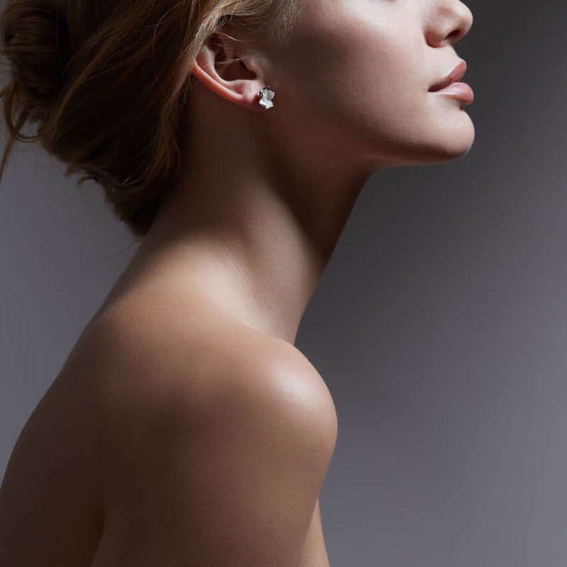 Cherry Blossom Flower Stud Diamond Earrings, Large - Silver - CB014.SSWHEOS