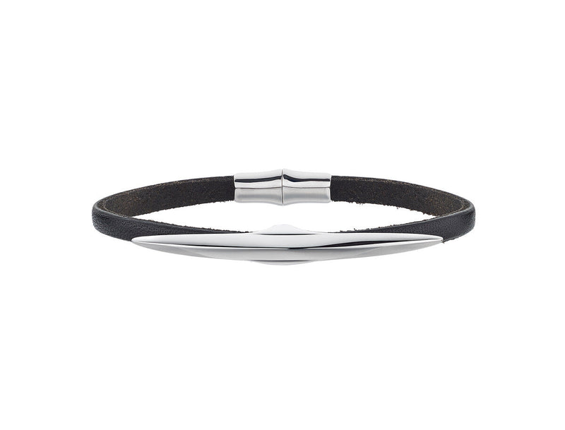 Arc Single Wrap Leather Bracelet - Black/Silver - AR009.SSNABZ