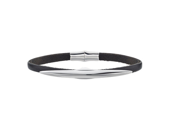 Arc Single Wrap Leather Bracelet - Black/Silver - AR009.SSNABZ