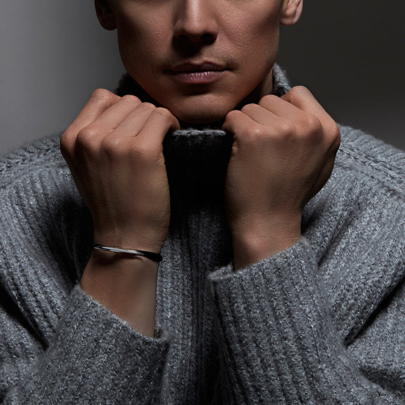 Arc Single Wrap Leather Bracelet - Black/Silver - AR009.SSNABZ