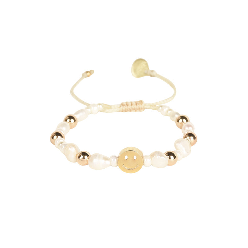 Smiley Pearls Bracelet - White/Gold - B-PL-XS-10949