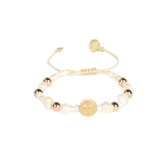 Smiley Pearls Bracelet - White/Gold - B-PL-XS-10949