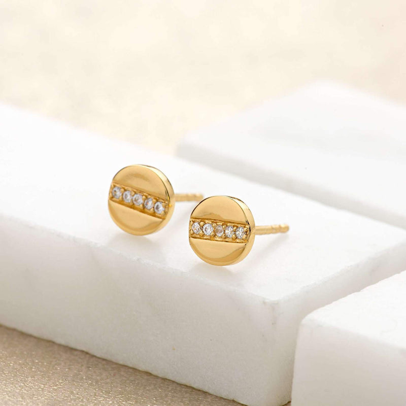 Sparkle Disc Stud Earrings - Gold - SPESGS34