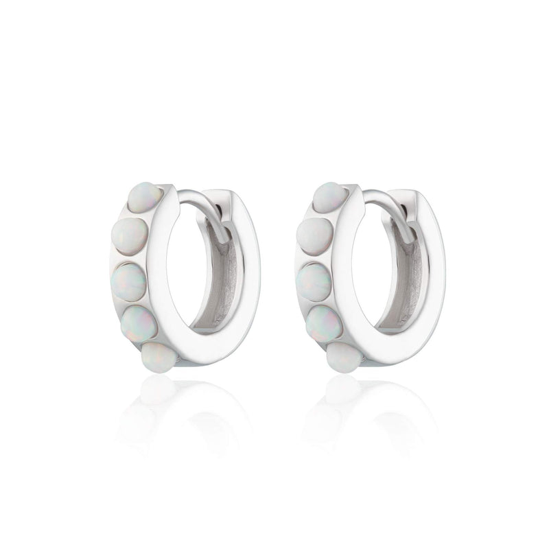 Opal Huggie Hoop Earrings - Silver - SPESS108-WHITE