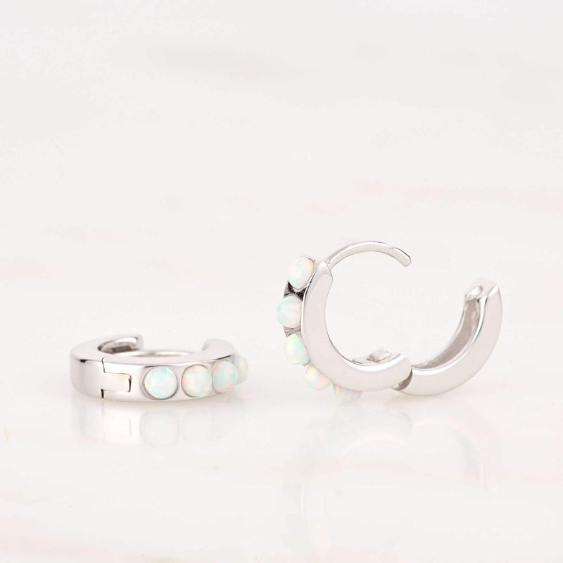 Opal Huggie Hoop Earrings - Silver - SPESS108-WHITE