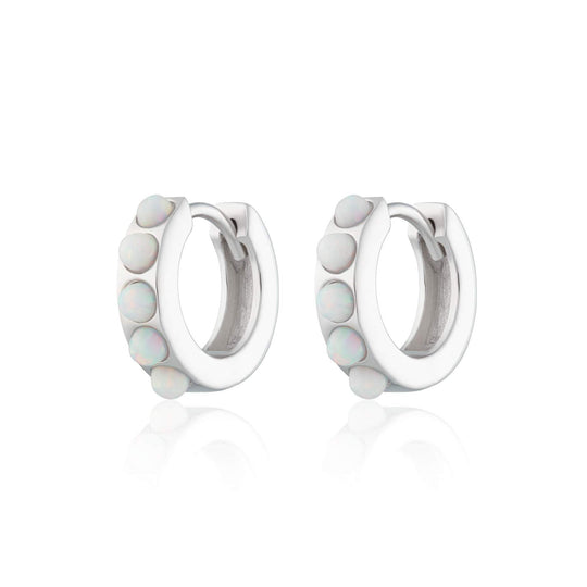 Opal Huggie Hoop Earrings - Silver - SPESS108-WHITE