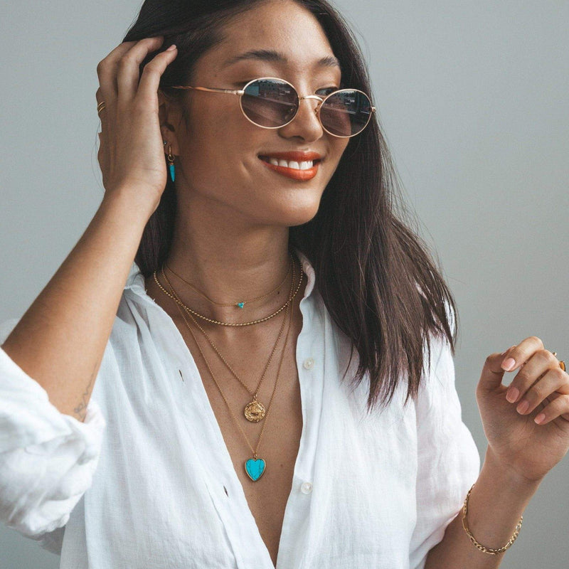 Turquoise Heart Necklace - Gold - SPG-312-226