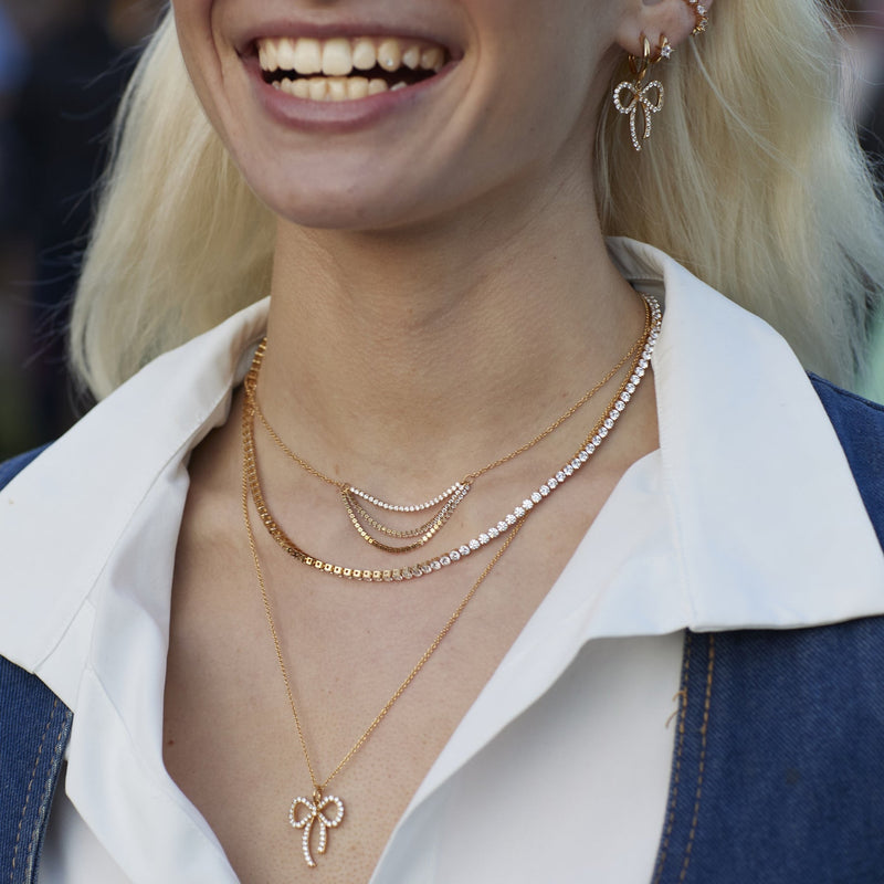 Bow Charm Necklace - Silver - SPS-47-226