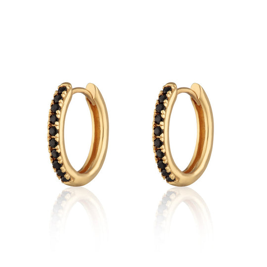 Black Stone Large Huggie Hoop Earrings - Gold - SPG-75