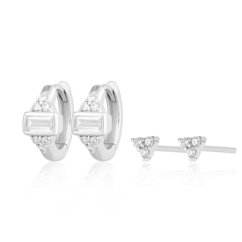 Audrey Huggie & Trinity Stud Earring Set - Silver - SPS-218-274