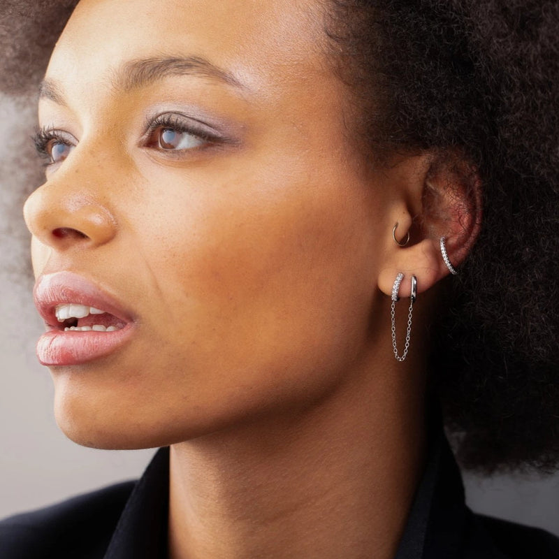 Chain Linked Huggie Earring - Silver - SPS-268