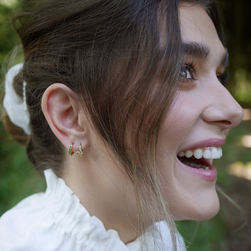 Sparkling Snake Huggie Hoop Earrings - Silver - SPS-348